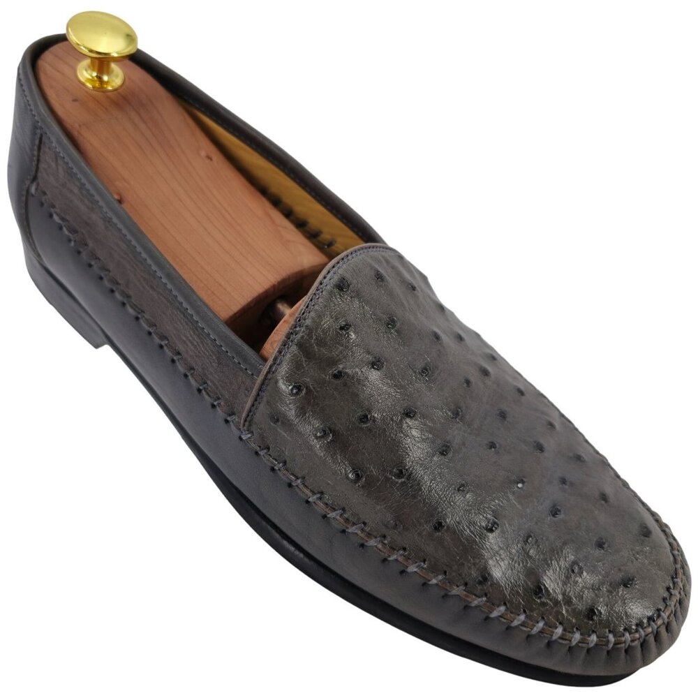 Avventura Exotic Gray Grey Ostrich Leather Dress Shoes Men Size 9.5M Moc Loafers